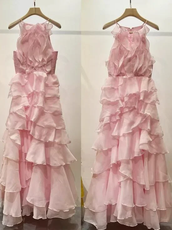 Soft Pink Tiered Ruffle Halter Maxi Gown-aje-size(AU6/US4/M) - Picture 4 of 11